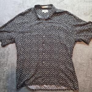 Campia Moda Button Up Shirt Mens XL Blue Geometric Short Sleeve Casual Rayon
